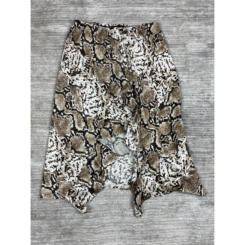 Code Mode Skirt Womens L Brown Snakeskin High Low Ruffle Midi Elastic Waist‎